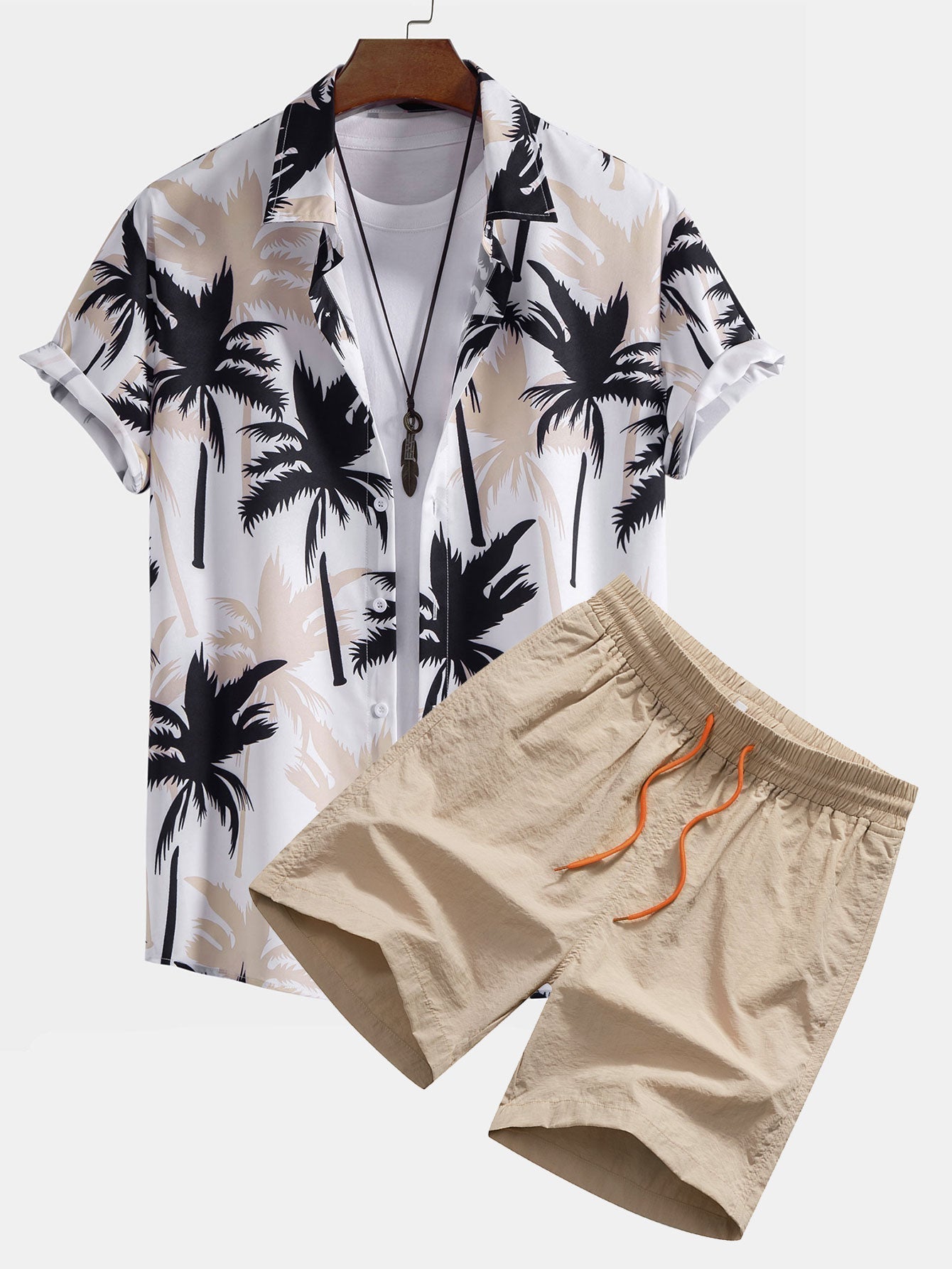Beachwear Set with Unique Palm Tree Print – Comfortable Regular Fit – 100% Polyester Shirt and 100% Nylon Swim Shorts 3