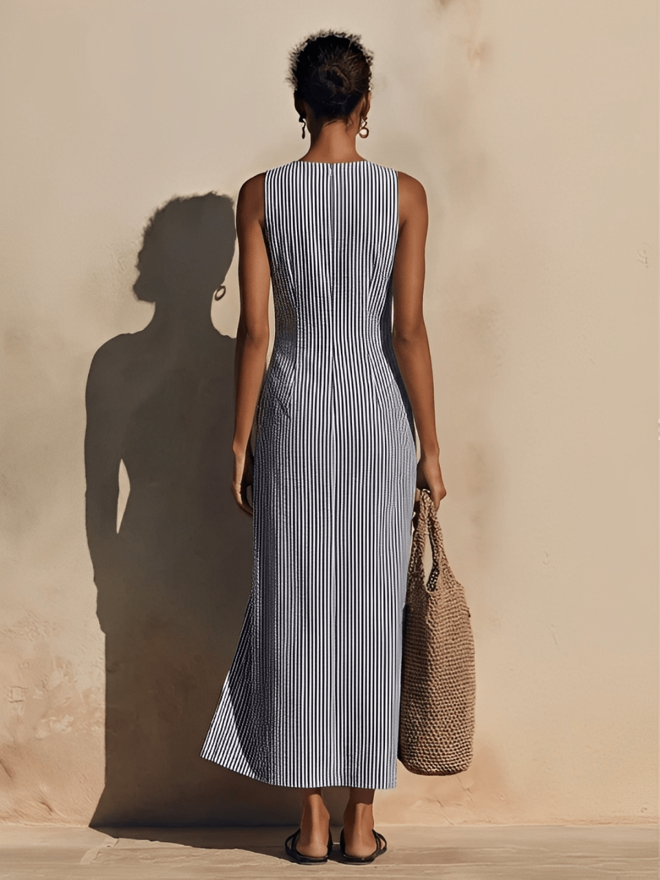 Blazer-Style Maxi Dress with Double-Breasted Gold Buttons – Nautical Stripes in Soft Breathable Fabric 2