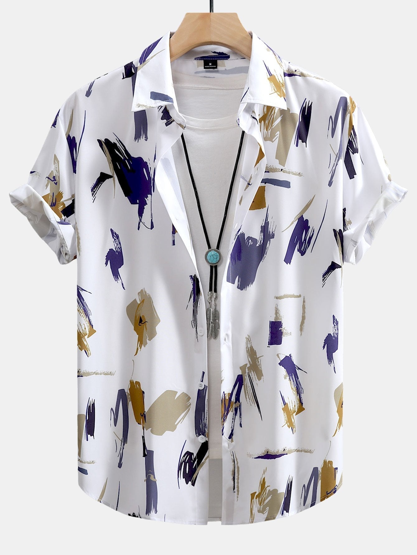 Brushstroke Print Shirt and Shorts Set – Lightweight Polyester and Nylon – Casual Beachwear 3