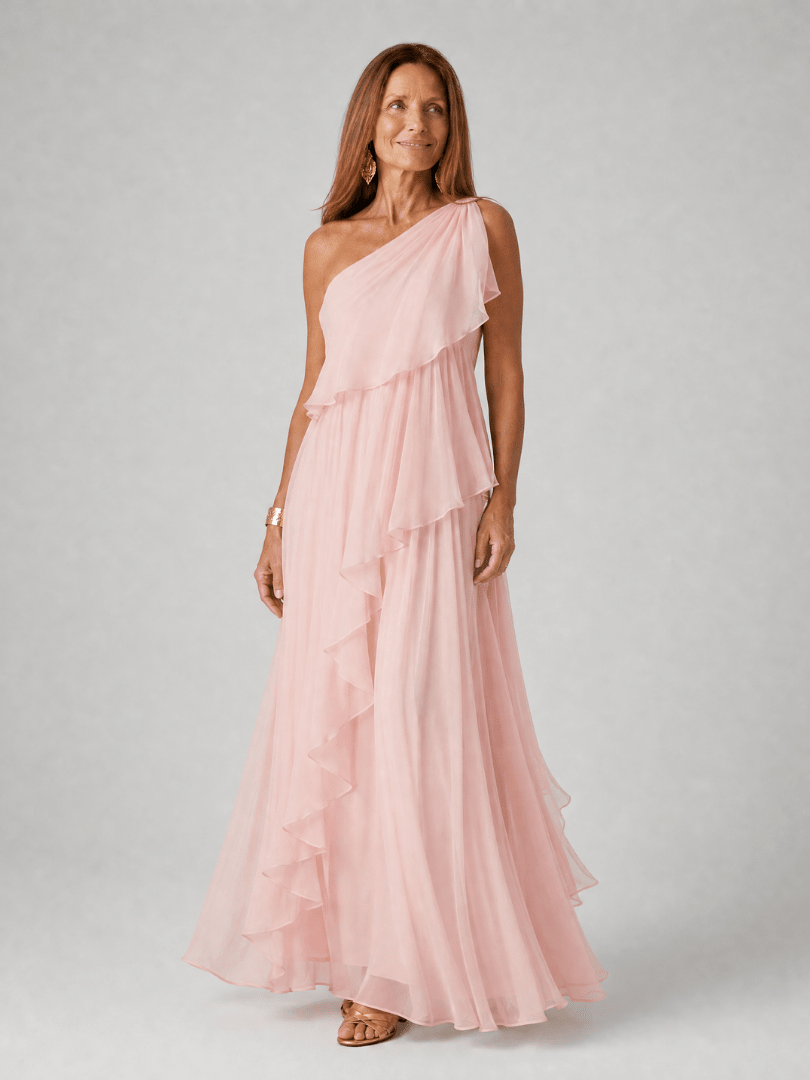 Elegant Maxi Dress with Cascading Ruffles and One-Shoulder Design – Lightweight Soft Fabric 3