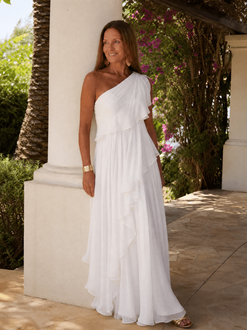 Elegant Maxi Dress with Cascading Ruffles and One-Shoulder Design – Lightweight Soft Fabric 6