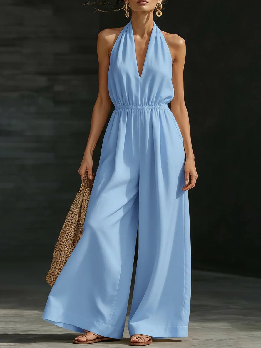 Elegant Wide-Leg Jumpsuit with Lace Overlay and Adjustable Halter Tie for Women – Soft Breathable Fabric 5
