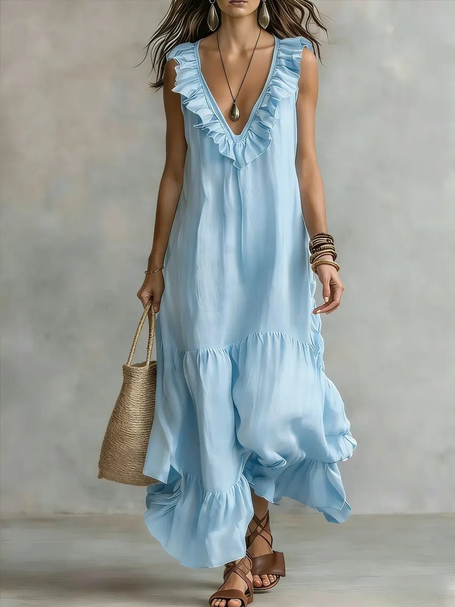 Floral Maxi Dress with Ruffle Details and Irregular Hem – Casual Vacation Style in Lightweight Fabric 3