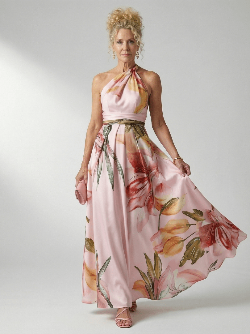 Floral Maxi Dress with Sleeveless Halter Neckline – Lightweight Summer Dress for Wedding Guests 5