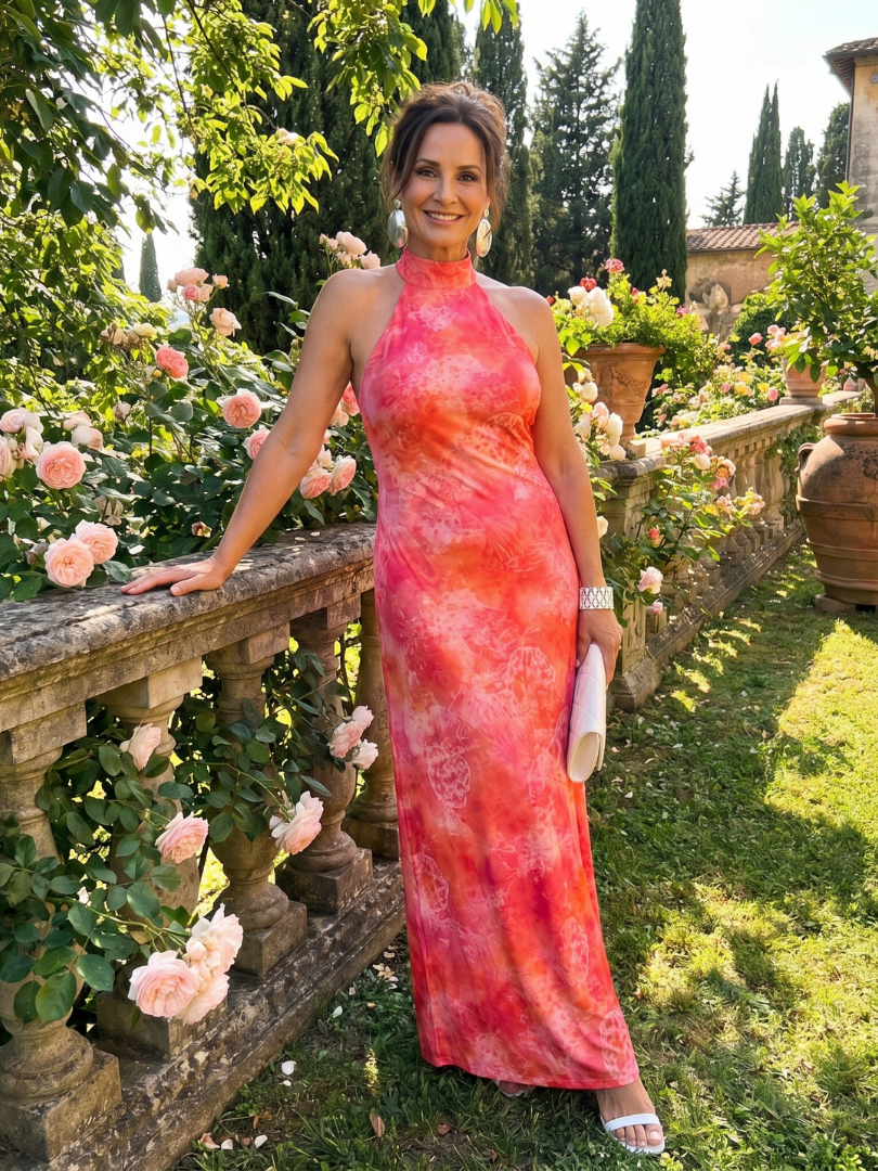 Halter Neck Maxi Dress with Printed Pattern – Lightweight Sleeveless Design for Elegant Occasions 3