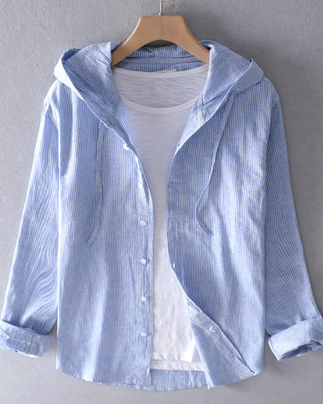 Lightweight Hooded Blouse with Breathable Fabric – Casual Spring Top in Beige, Blue, Grey, White 0