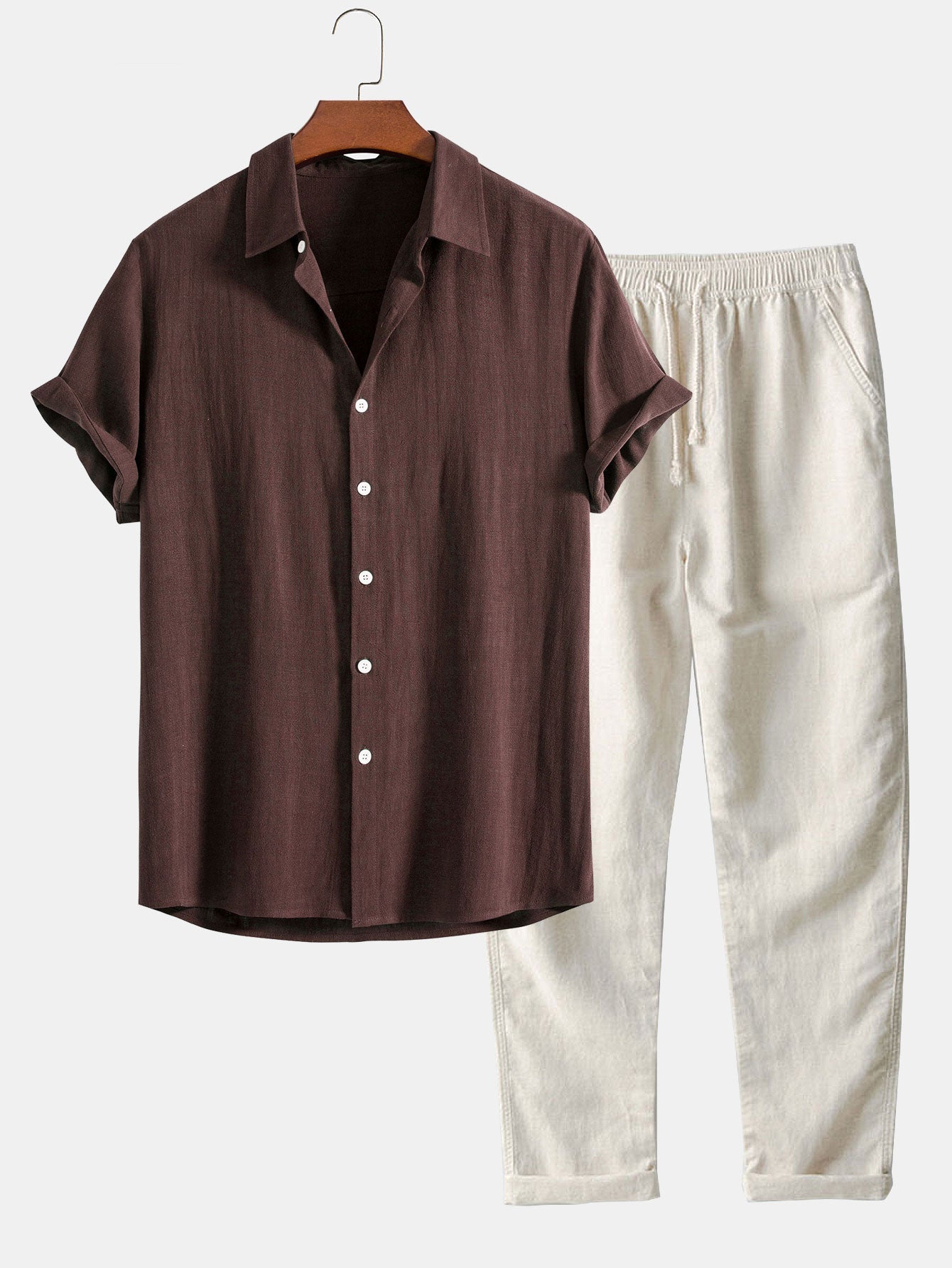 Linen Blend Outfit with Button-Up Shirt and Straight Leg Pants – Comfortable Summer Clothes for Casual or Semi-Formal Wear 1