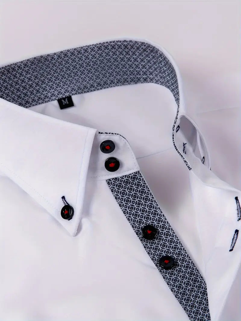 Men's Dress Shirt with Double-Breasted Design and Floral Cuffs – Breathable Polyester Blend Long Sleeve Shirt 10