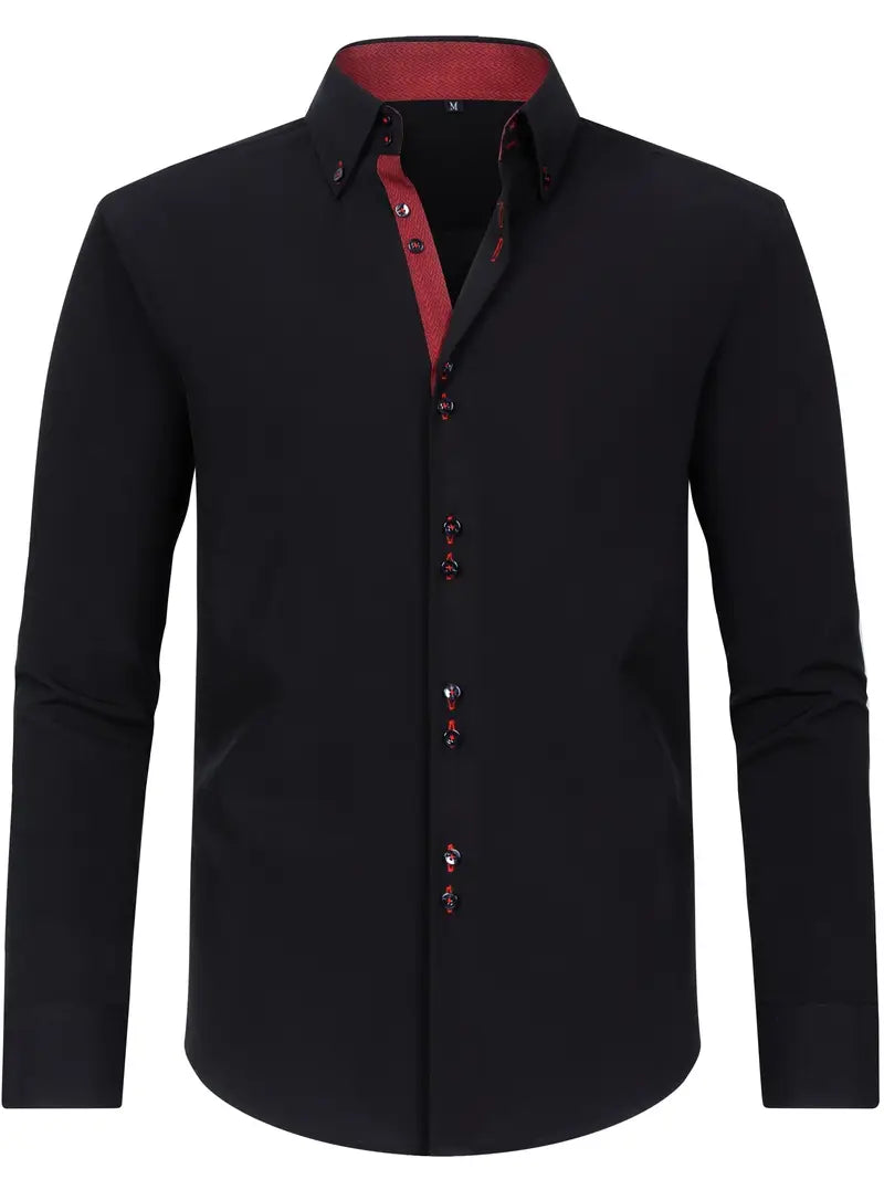Men's Dress Shirt with Double-Breasted Design and Floral Cuffs – Breathable Polyester Blend Long Sleeve Shirt 4