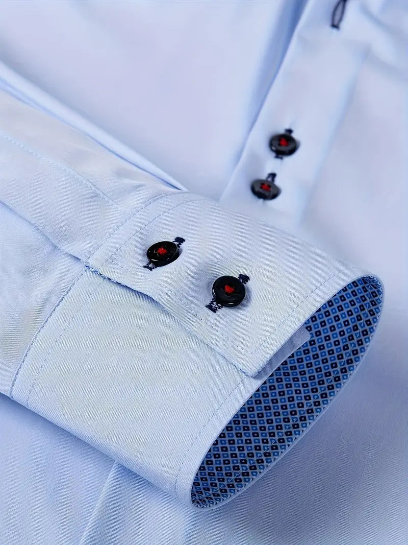 Men's Dress Shirt with Double-Breasted Design and Floral Cuffs – Breathable Polyester Blend Long Sleeve Shirt 7