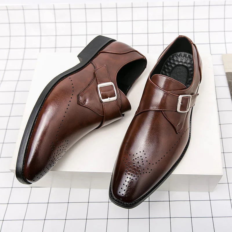 Men's Dress Shoes Monk Strap with Cushioned Insole – Polished Black Leather Formal Footwear 0