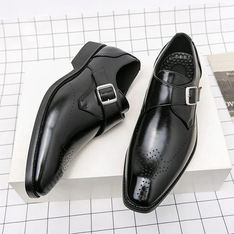 Men's Dress Shoes Monk Strap with Cushioned Insole – Polished Black Leather Formal Footwear 1