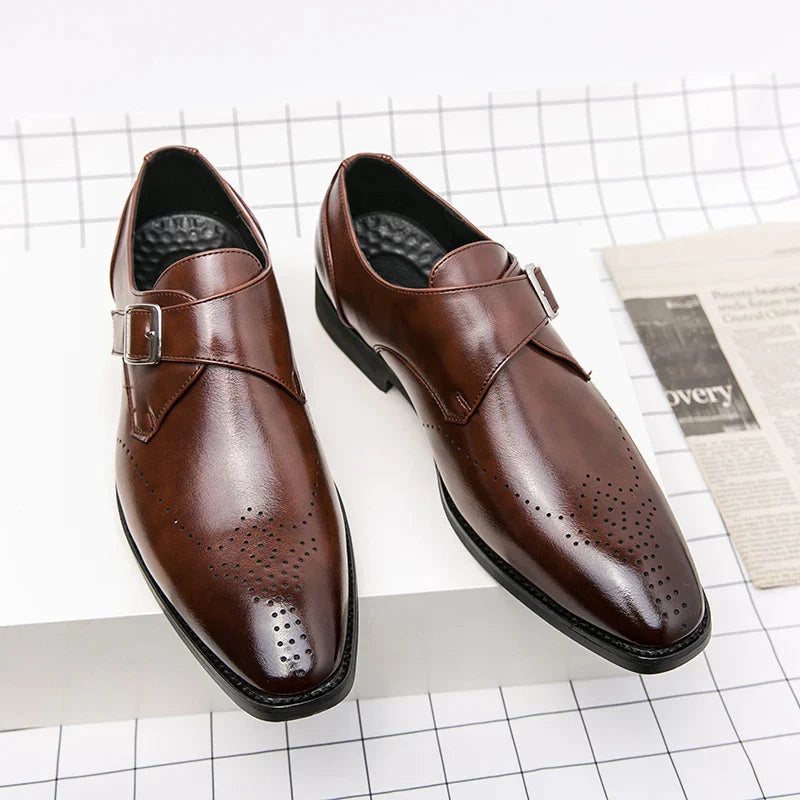 Men's Dress Shoes Monk Strap with Cushioned Insole – Polished Black Leather Formal Footwear 7