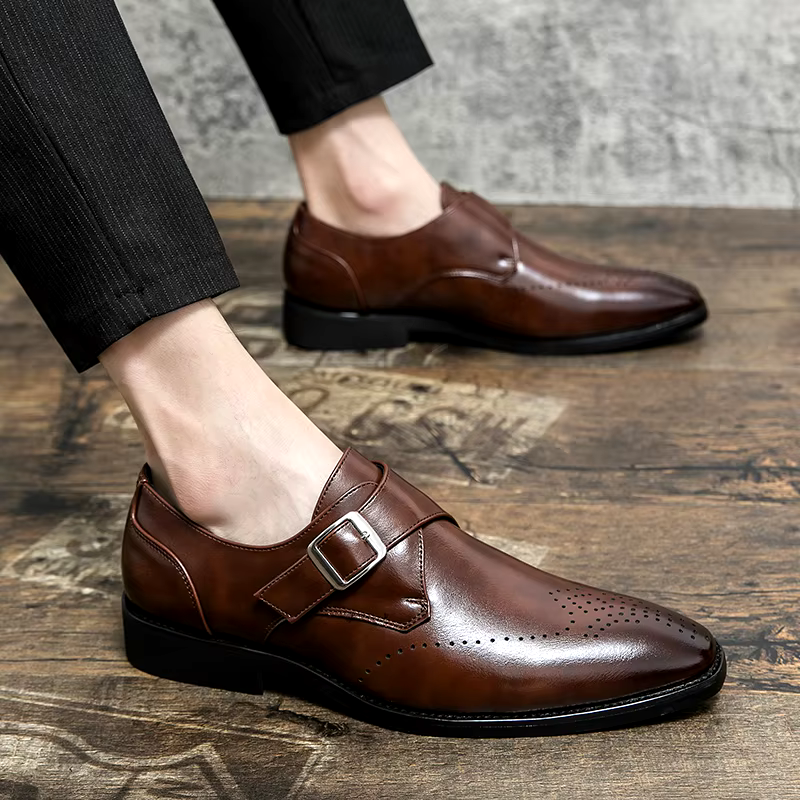 Men's Dress Shoes Monk Strap with Cushioned Insole – Polished Black Leather Formal Footwear 8