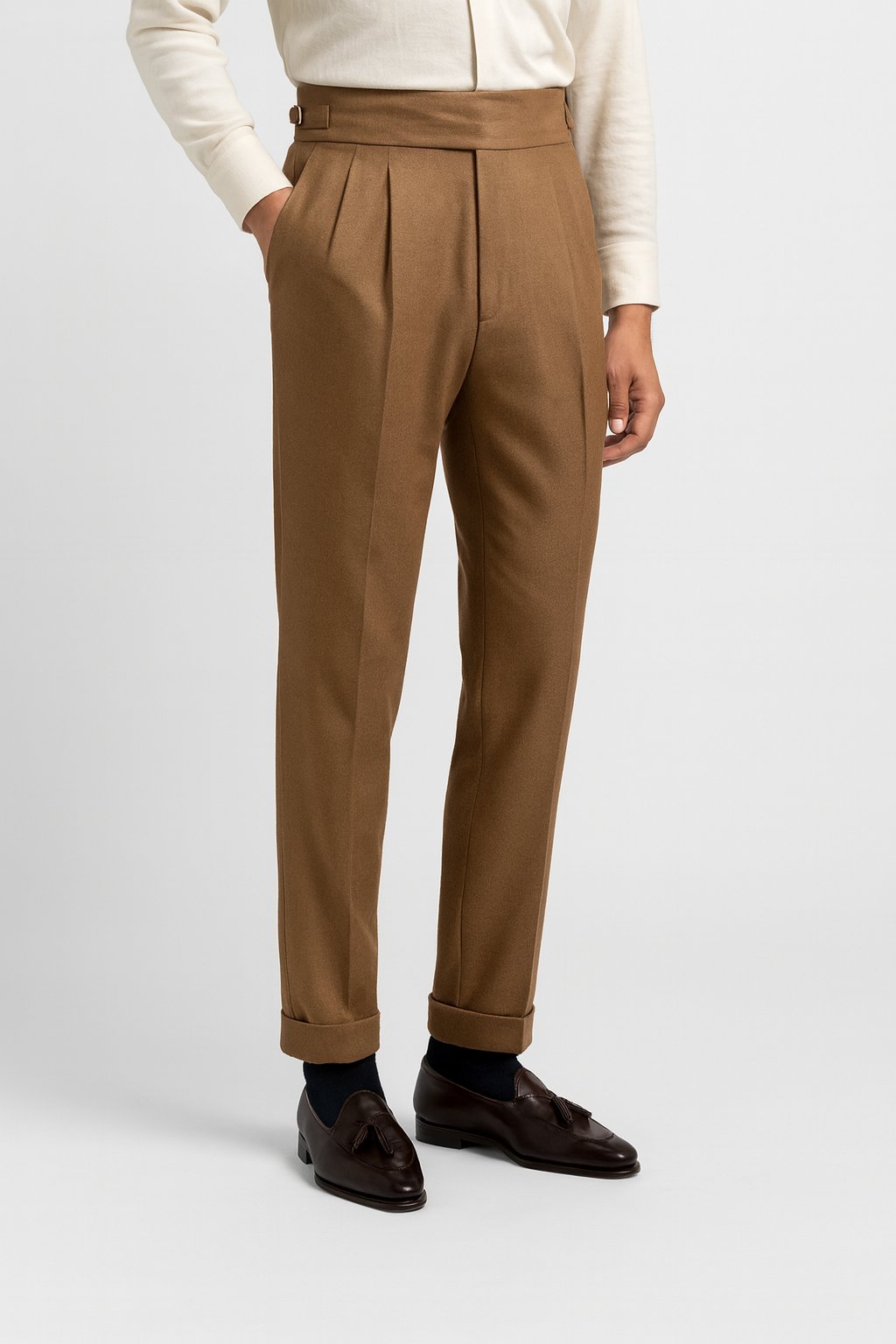 Men's Pants with Drawstring Waist and Pleated Design – High-Waisted Straight-Leg Cotton Blend Trousers 1