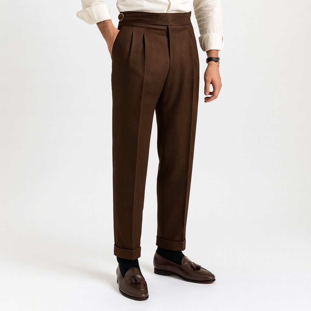 Men's Pants with Drawstring Waist and Pleated Design – High-Waisted Straight-Leg Cotton Blend Trousers 3
