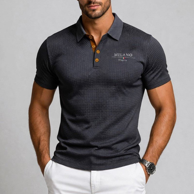 Men's Polo Shirt with Milano Button Placket and Textured Surface – Classic Fit Cotton Blend 6