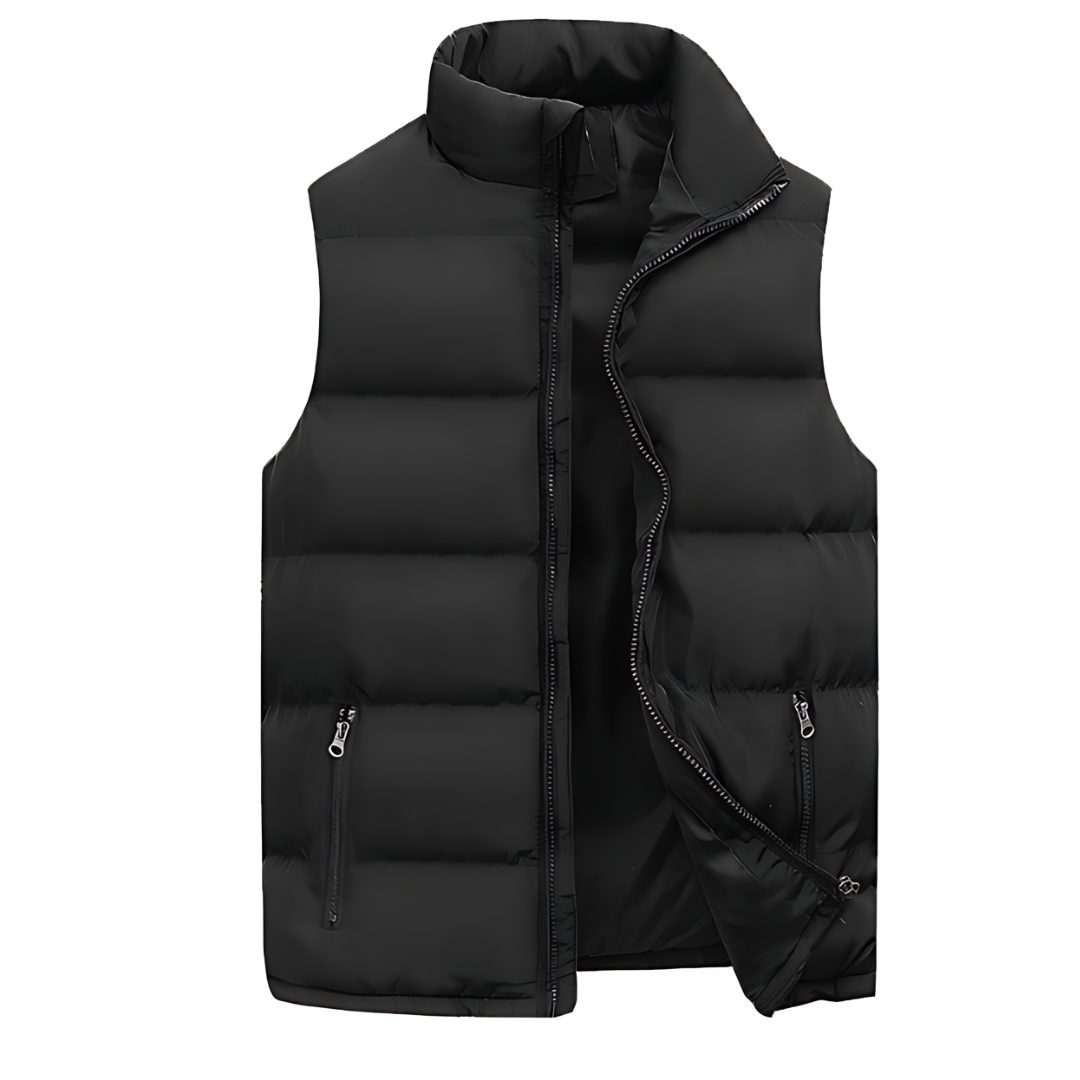 Men's puffer vest featuring quilted insulation, a modern design for layering, and durable zippers for enhanced functionality. 1