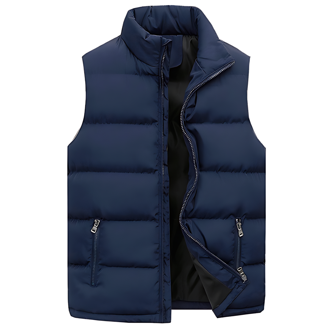 Men's puffer vest featuring quilted insulation, a modern design for layering, and durable zippers for enhanced functionality. 2