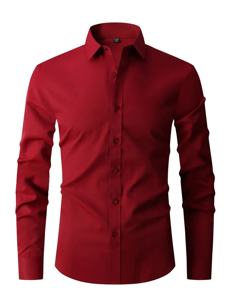 Men's slim fit shirt featuring a sleek button closure, designed for modern versatility suitable for both work and casual wear. 7