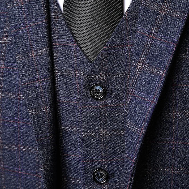 Men's Three-Piece Suit with Windowpane Check – Tailored Blazer, Waistcoat, and Pants for Weddings and Formal Events 4