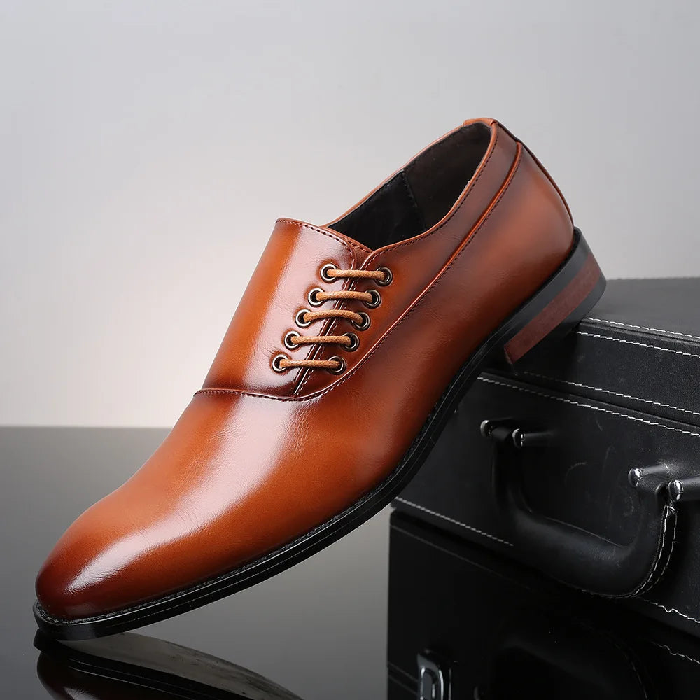 Mens Oxford Shoes with Side Lace Design and Comfortable Insoles – Genuine Leather Dress Shoes 0