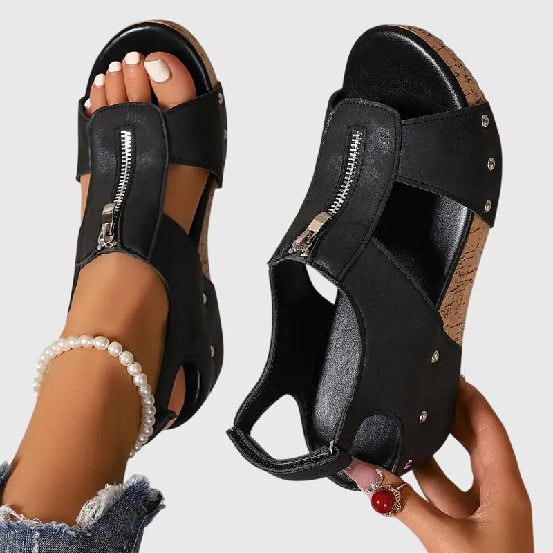Orthopedic sandals for women featuring cushioned support, adjustable fit, and comfortable zipper closure for all-day wear. 0