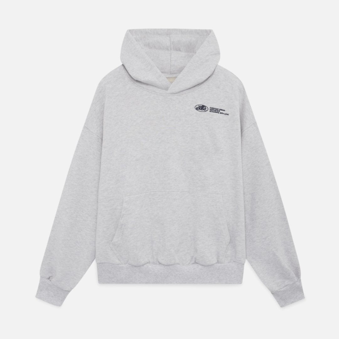Oversized hoodie featuring a stylish graphic design, made from heavyweight cotton-blend fleece, showcasing modern streetwear style with a convenient kangaroo pocket. 3