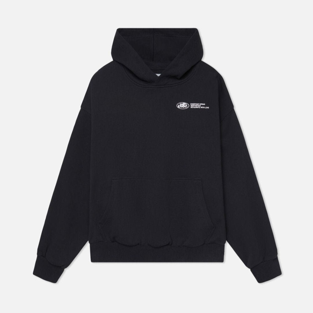 Oversized hoodie featuring a stylish graphic design, made from heavyweight cotton-blend fleece, showcasing modern streetwear style with a convenient kangaroo pocket. 6