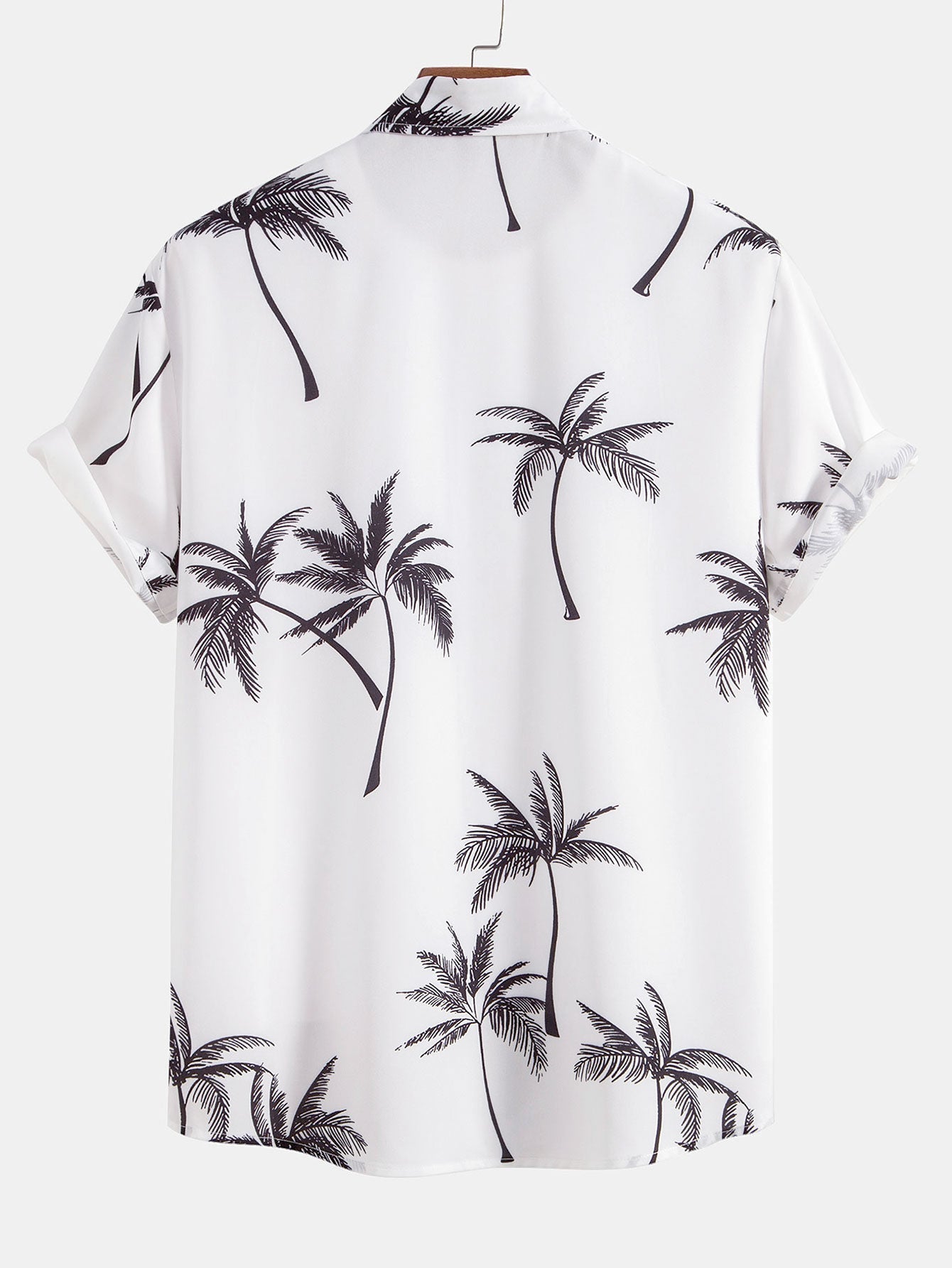Palm Tree Print Shirt and Striped Swim Shorts Set – 100% Polyester Regular Fit Summer Beachwear 2