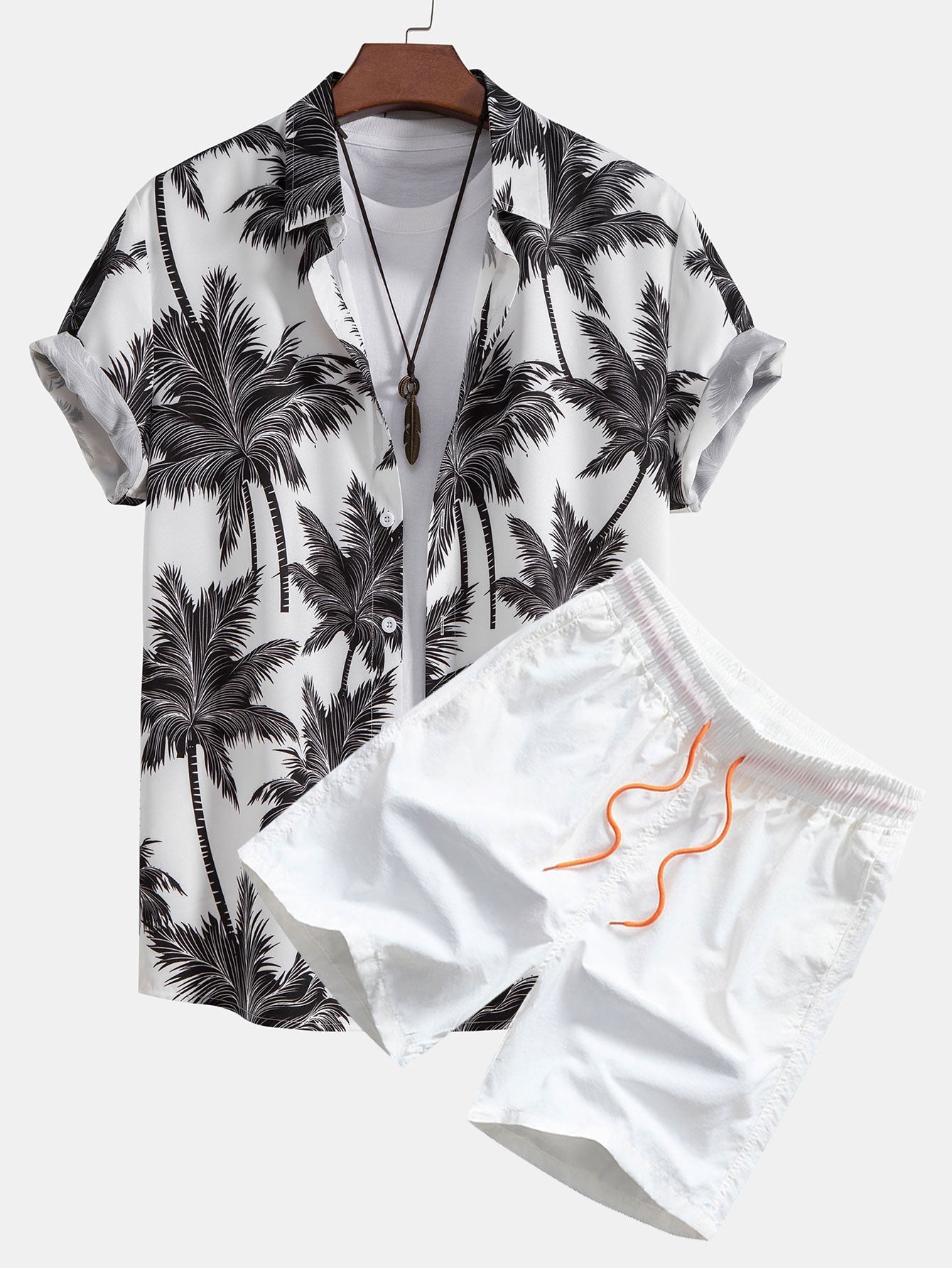 Palm Tree Print Shirt and Swim Shorts Set – 100% Polyester, Regular Fit, Casual Summer Apparel 3
