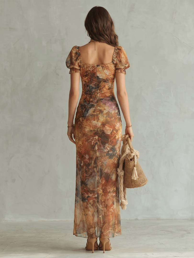 Ruffled Sleeve Midi Dress with Front Slit – Lightweight Tailored Fit for Women 1