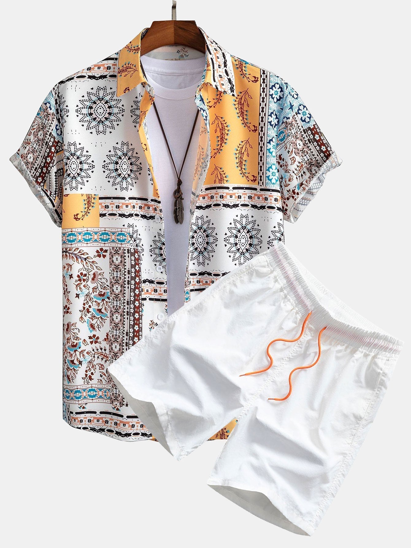 Shirt and Shorts Set with Unique Scarf Print Design, Comfortable Fit, Machine Washable – Casual Beachwear 0