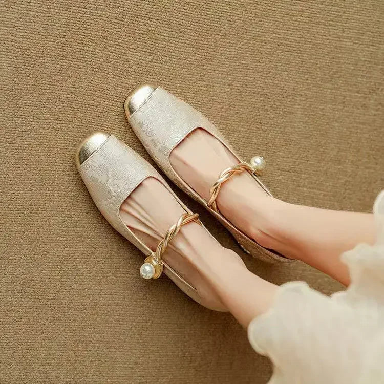 Silk-Like Evening Pumps with Pearl Strap and Embellished Square Heel – Elegant Formal Footwear 4