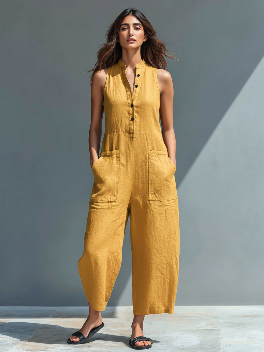 Sleeveless Jumpsuit with Mandarin Collar – Lightweight Fabric for Elegant Style 2