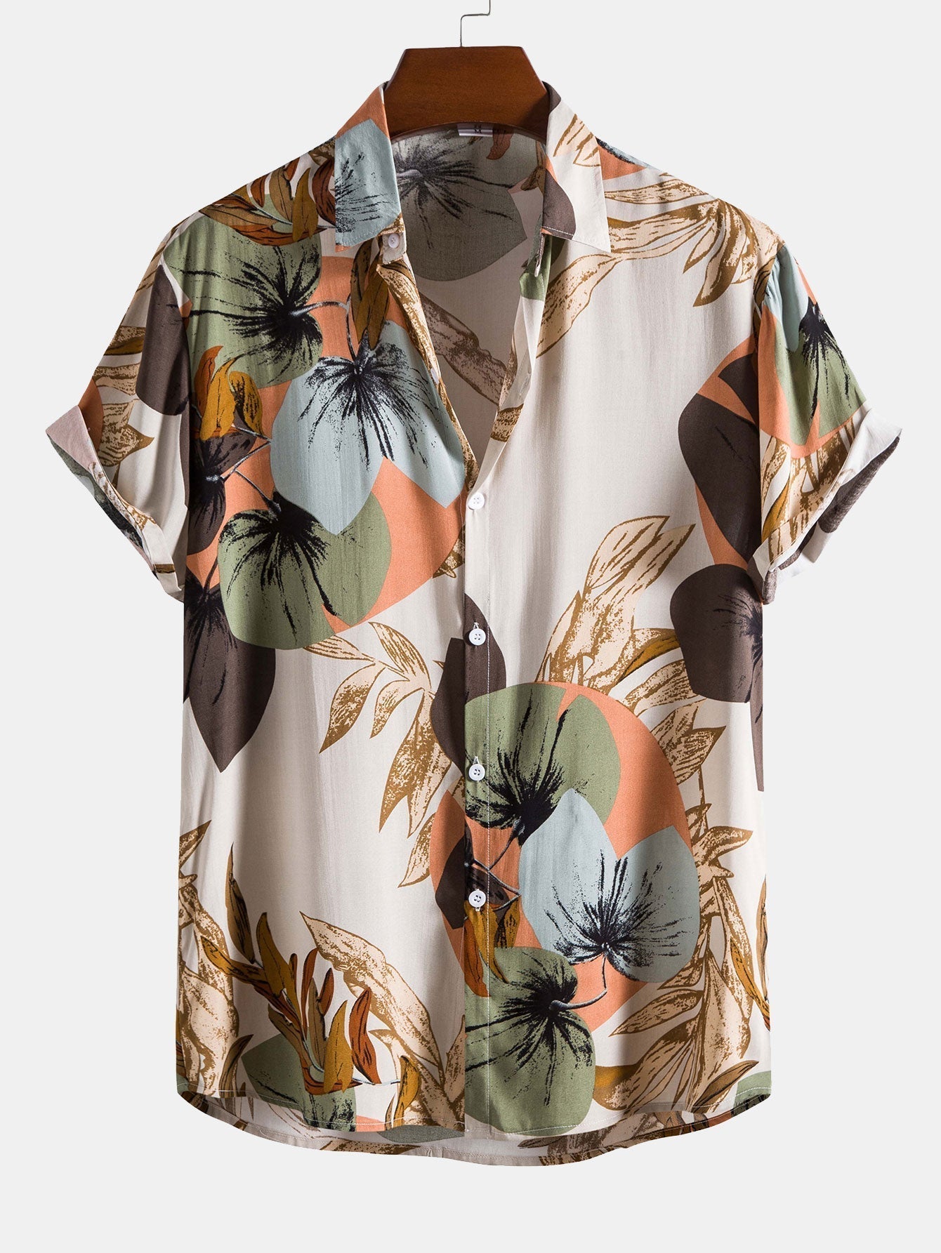 Tropical Print Shirt with Textured Cotton Shorts – Regular Fit 5-Inch Summer Outfit 1