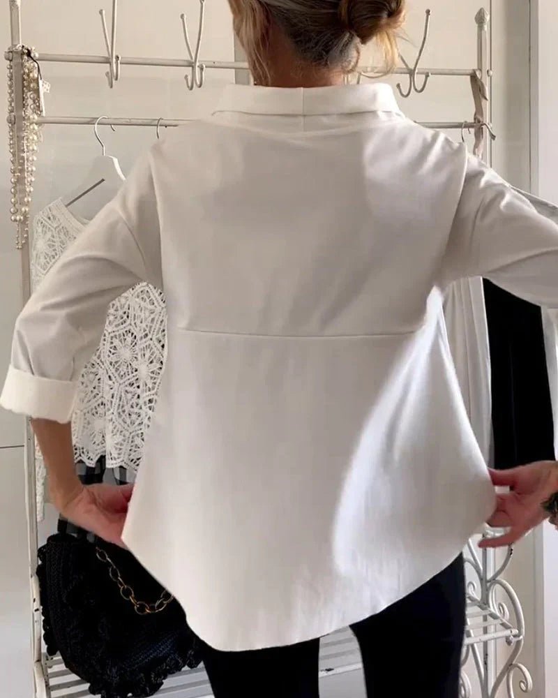 Women's cowl neck top with 3/4 sleeves in a versatile solid design, featuring a relaxed fit for effortless style and comfort. 5