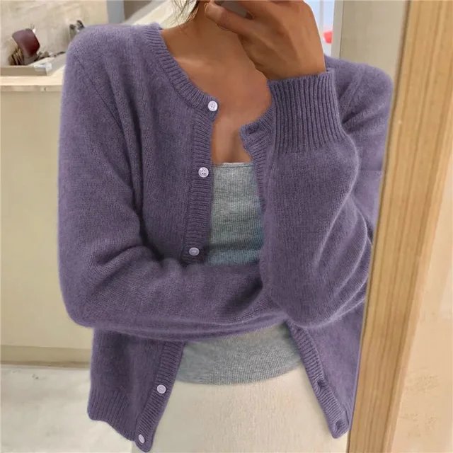 Women's cropped cardigan in white with button front, featuring a soft knit fabric and relaxed fit, perfect for layering in any season. 3