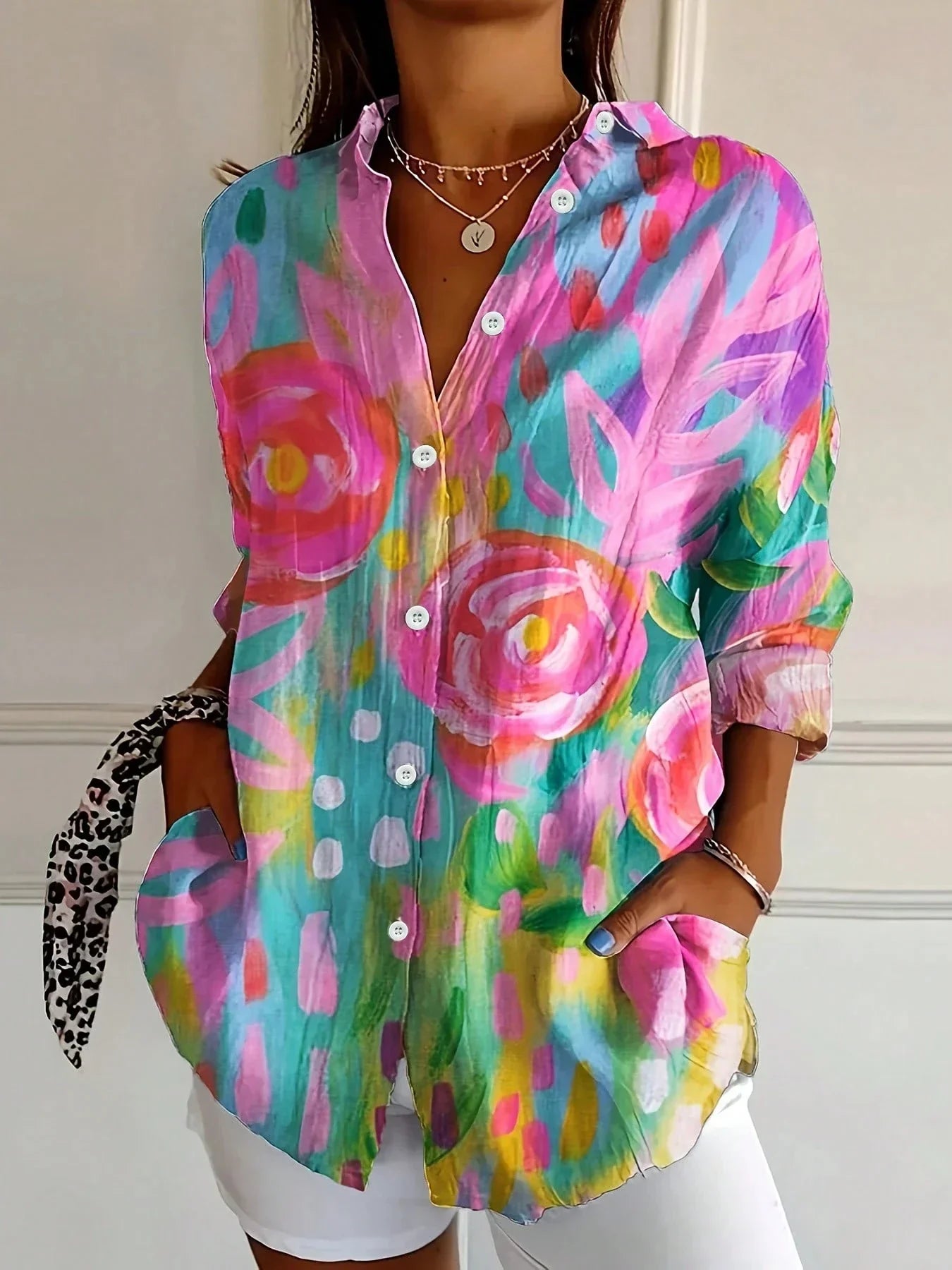 Women's Floral Blouse with Button Closure – Airy Fit Summer Top for Women – Plus Size Available 0