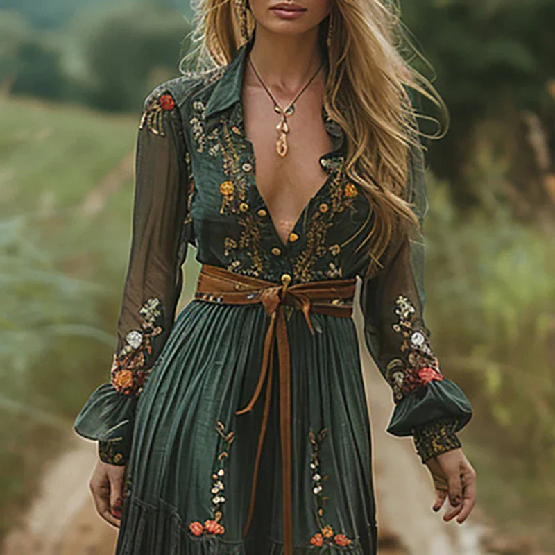 Women's Floral Maxi Dress with Long Sleeves – Elegant Bohemian Summer Style, Plus Size Available 1