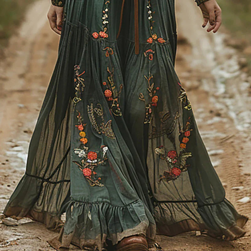 Women's Floral Maxi Dress with Long Sleeves – Elegant Bohemian Summer Style, Plus Size Available 2