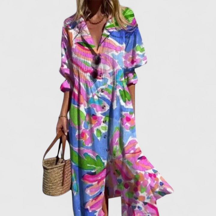Women's Floral Midi Dress with Button Front – Comfortable Summer Style for Casual Outings 4