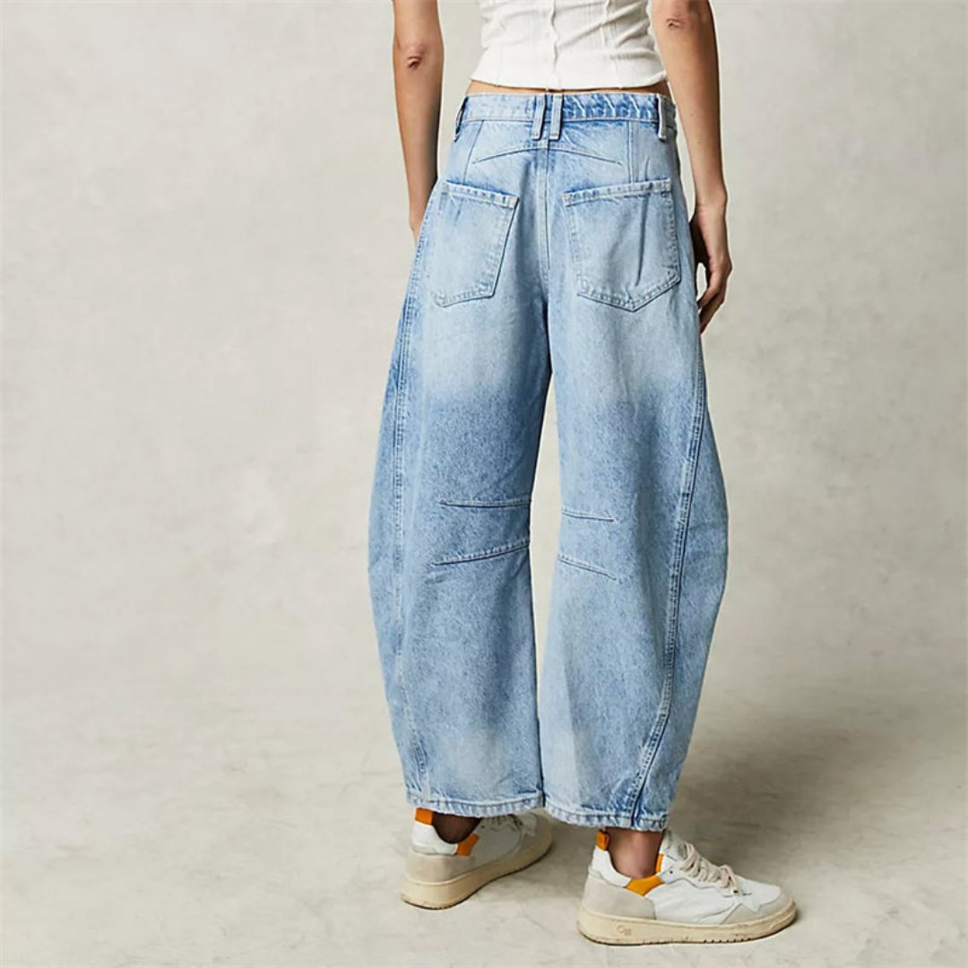 Women's Jeans Mid-Rise Cropped Barrel Leg in Heavyweight Denim – Medium-Fade Wash with Reinforced Panels 3