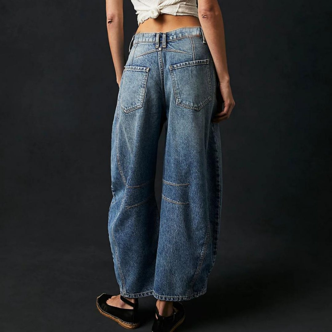 Women's Jeans Mid-Rise Cropped Barrel Leg in Heavyweight Denim – Medium-Fade Wash with Reinforced Panels 7