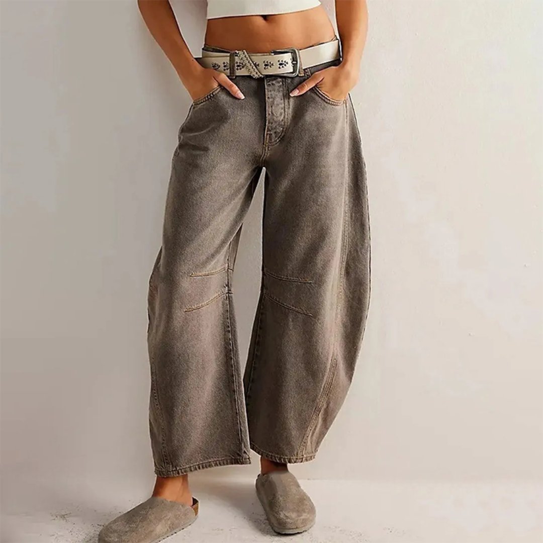 Women's Jeans Mid-Rise Cropped Barrel Leg in Heavyweight Denim – Medium-Fade Wash with Reinforced Panels 8