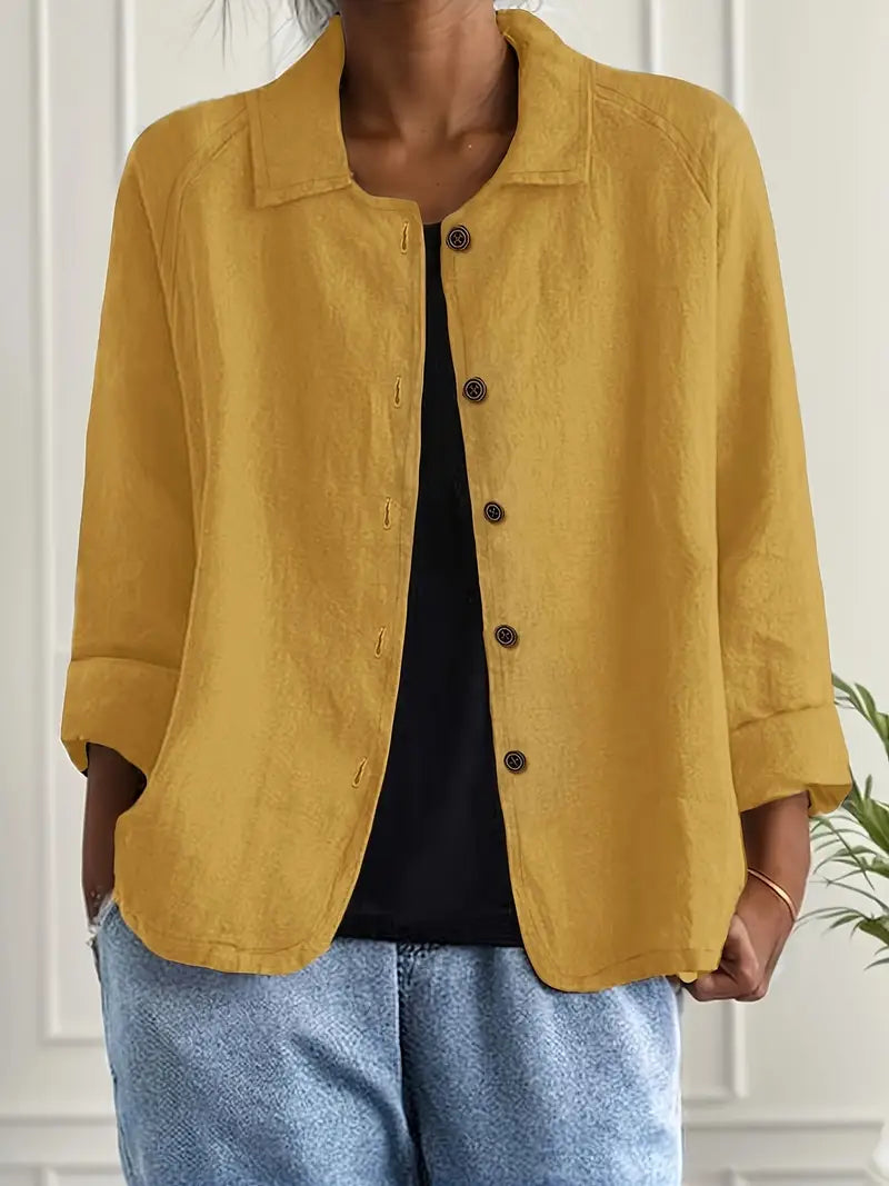 Women's lightweight button front jacket designed for casual summer wear, featuring a comfortable loose fit and minimalist style in soft, breathable fabric. 8