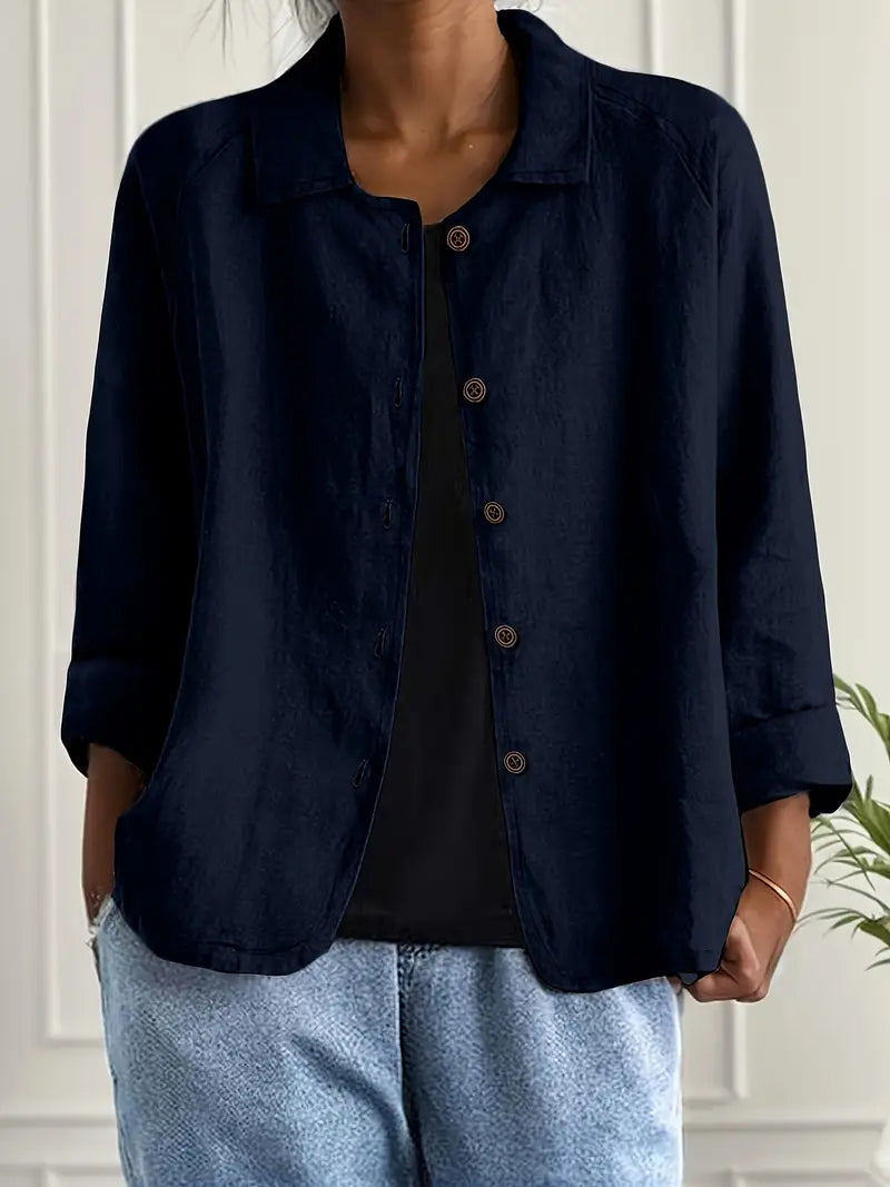 Women's lightweight button front jacket designed for casual summer wear, featuring a comfortable loose fit and minimalist style in soft, breathable fabric. 9