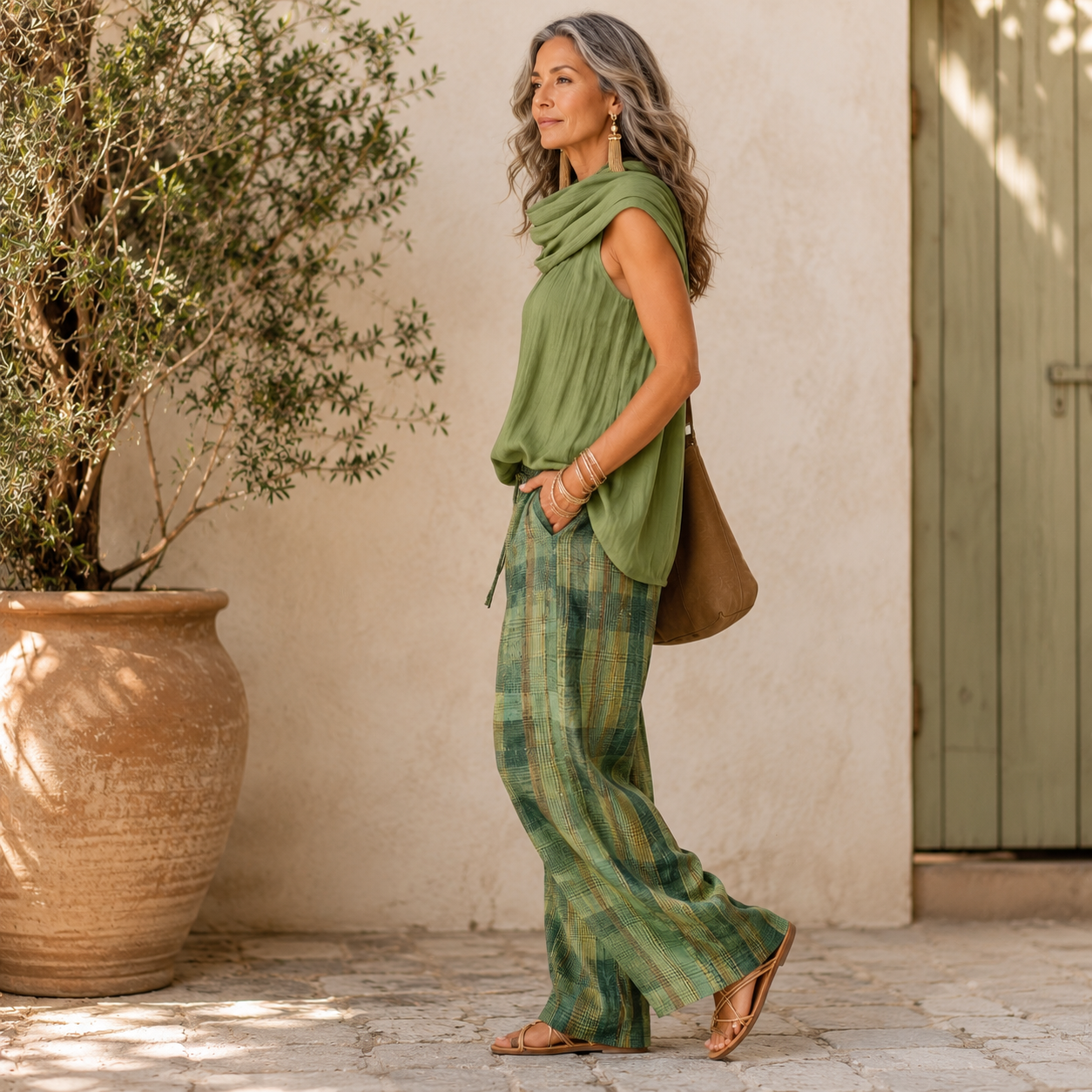 Women's Loungewear Set with Relaxed Blouse and Wide Pants – Natural Bohemian Style 1