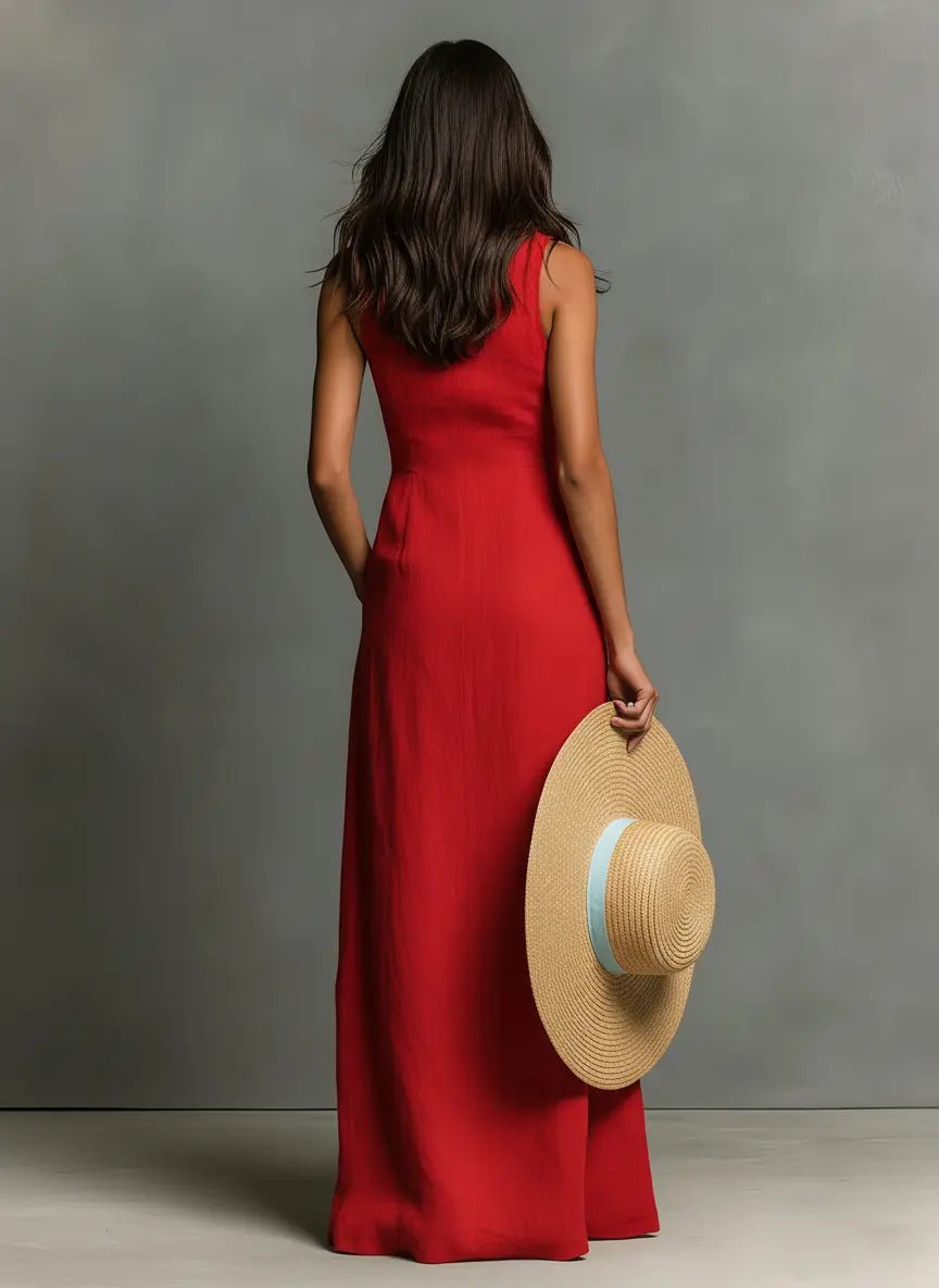 Women's Maxi Dress with Collared Button-Front – Breathable Linen Blend for Summer Elegance 1