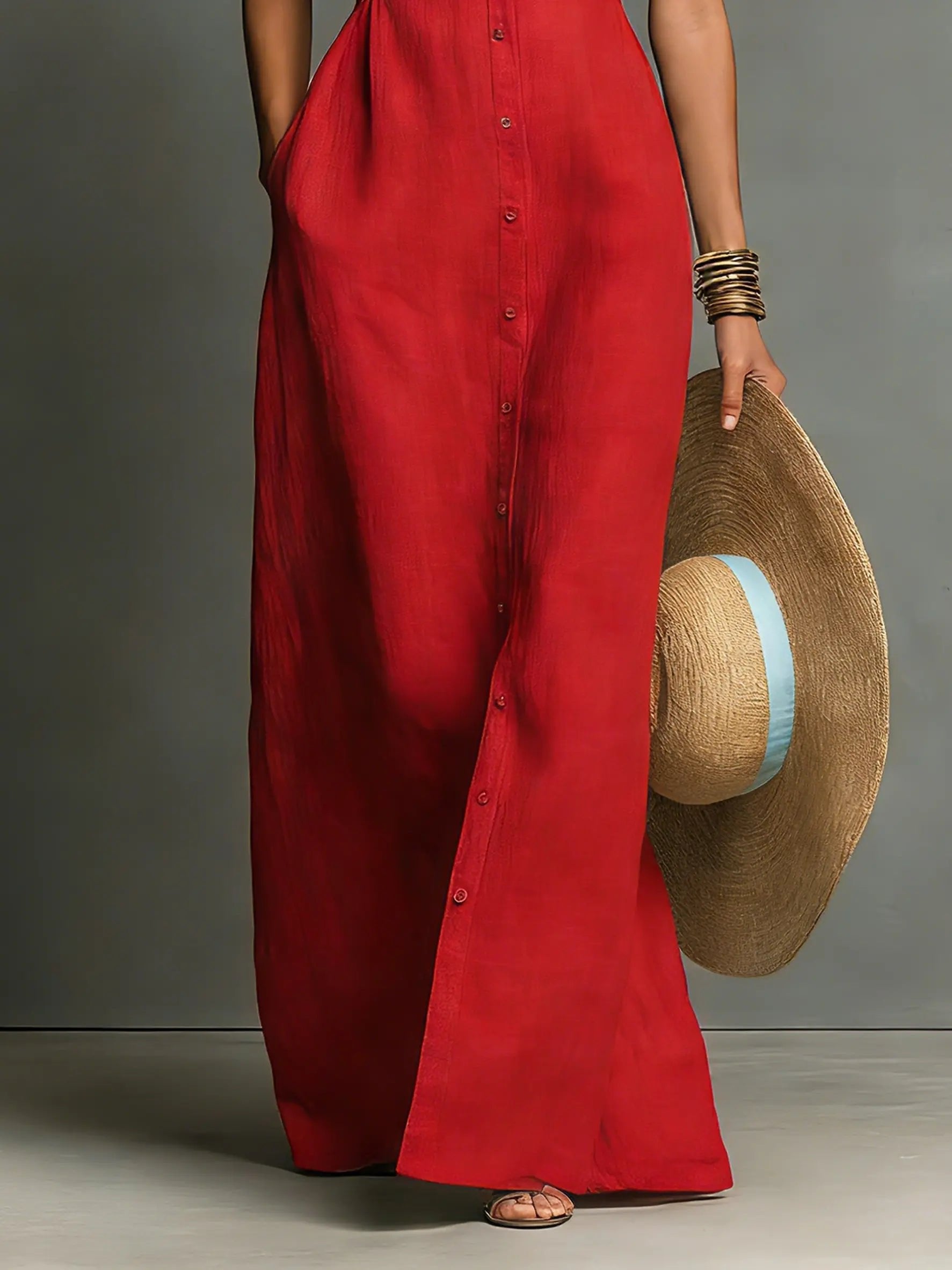 Women's Maxi Dress with Collared Button-Front – Breathable Linen Blend for Summer Elegance 5
